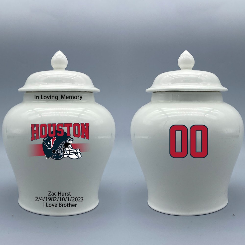 Ceramic Medium Urn for Houston Texans Football Theme, Custom Text & Number