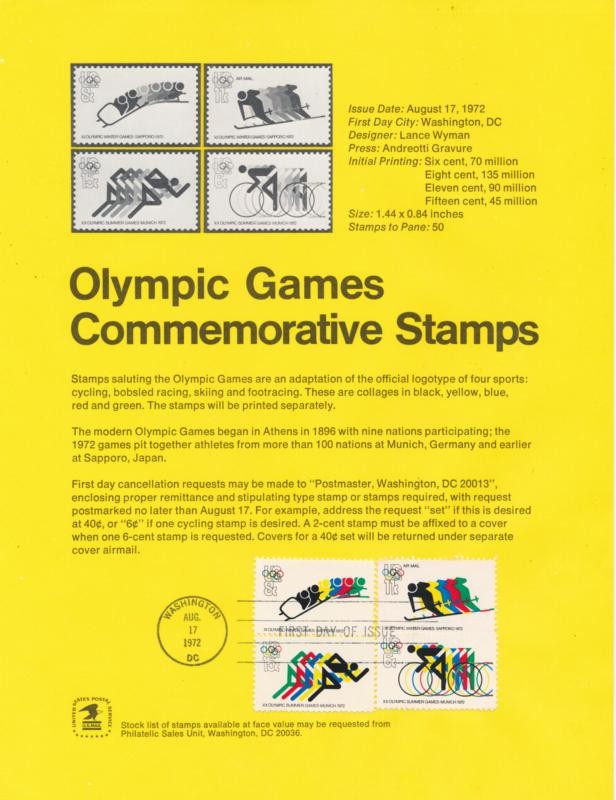 USPS 1460-1462 OLYMPICS 1972 SOUVENIR PAGE