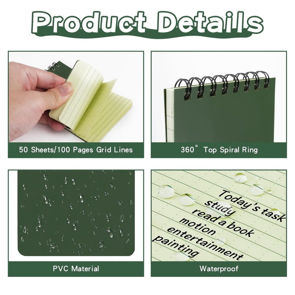 10 Pack Waterproof Notebook, All-Weather Pocket Sized Tactical Notepad, Top S
