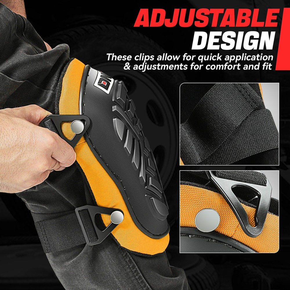 Pair Construction Work Gardening Knee Pads w/ Adjustable Easy-Fix Clips Orange