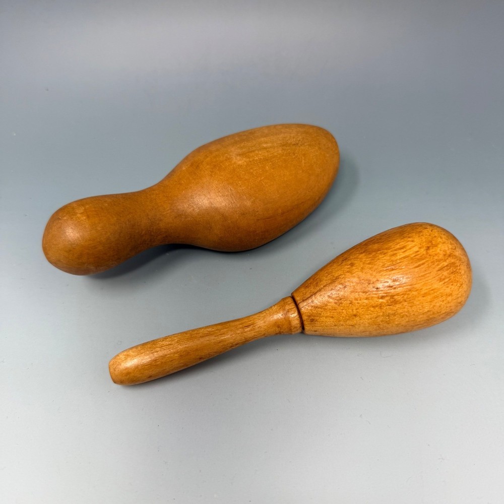 Vintage Wooden Darning Egg Set 2pc Sock Sewing Tools Handle Primitive Wood