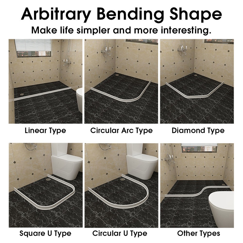 Flexible Water Stopper Shower Barrier Silicone Bathroom Floor Retaining Strip.