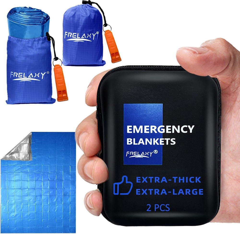 Frelaxy Emergency Blanket 2-Pack/4-Pack, Extra-Thick Full, Blue - 2 Pack