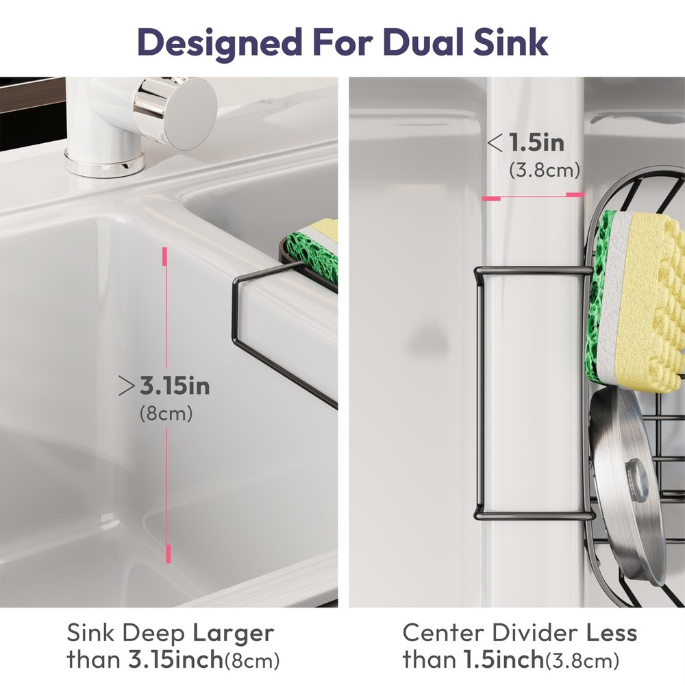 Sponge Holder for Kitchen Sink - Movable Kitchen Sink Caddy with M Shape Hook...