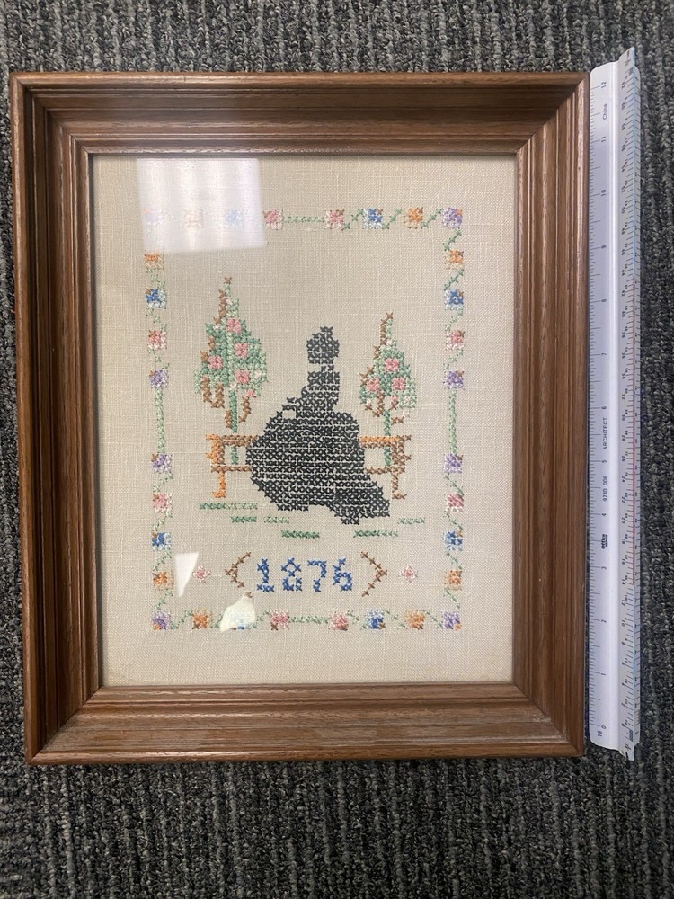 1876 Framed Cross Stitch Embroidery Framed
