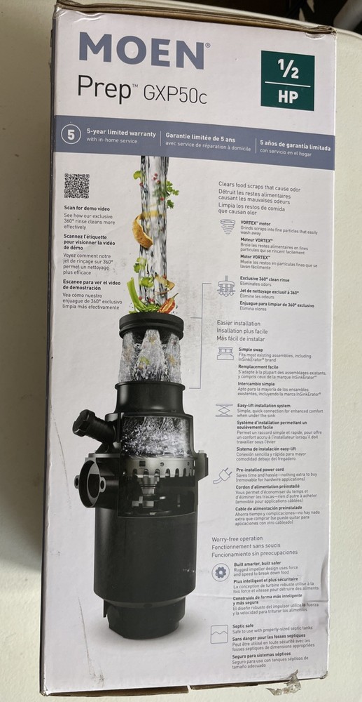 Moen PRO Continuous Feed Compact Garbage Disposal with Power Cord, GXP50C NOB