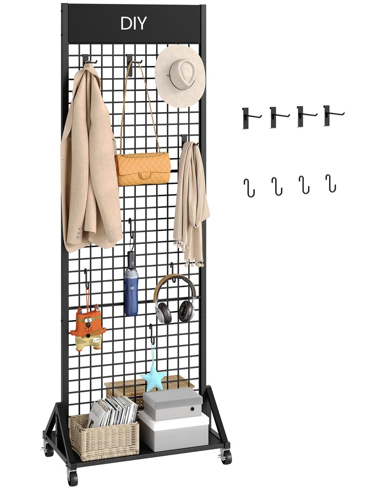 Grid Wall Panel, 2’ x 5.7’ Ft Floor Standing Gridwall Display Rack, Retail Di...