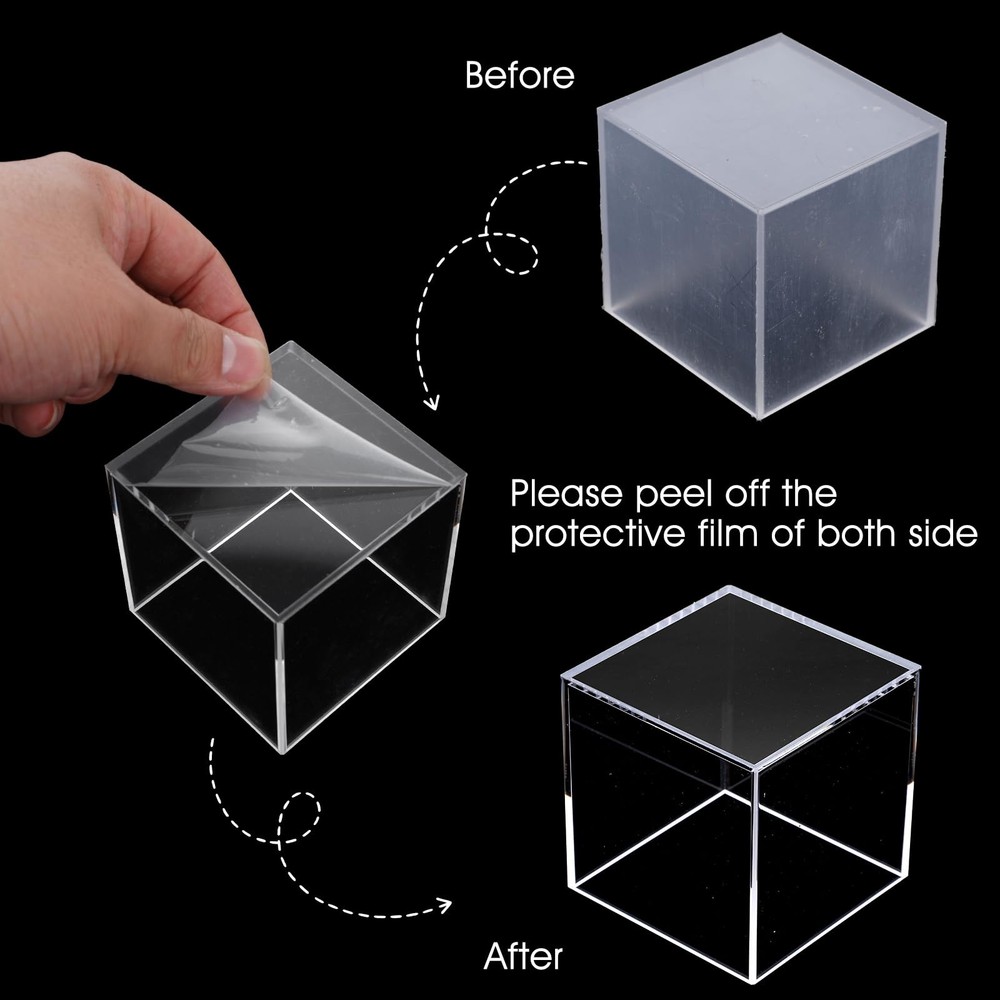 3 Pcs Acrylic Boxes for Display, 3" 4" 5" Small Square Clear Acrylic Cube wit...