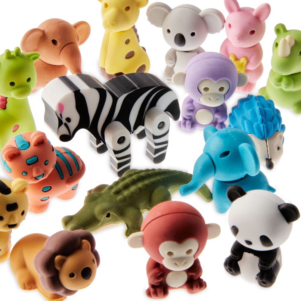 ANIMAL PENCIL ERASERS Safari Theme, 25 Pack