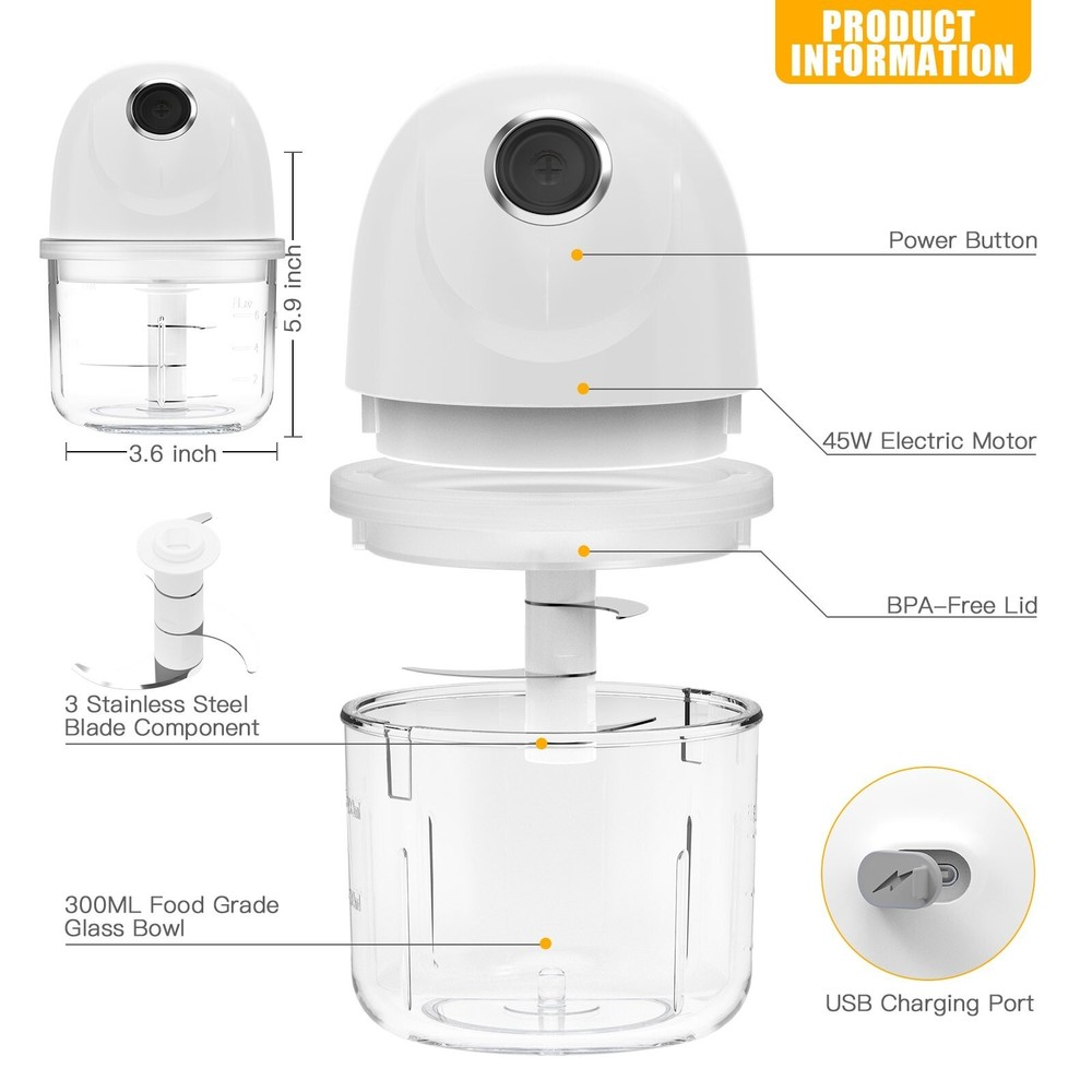 Mini Chopper Dicer – USB Charging Garlic Food Processor Vegetable by Phisinic