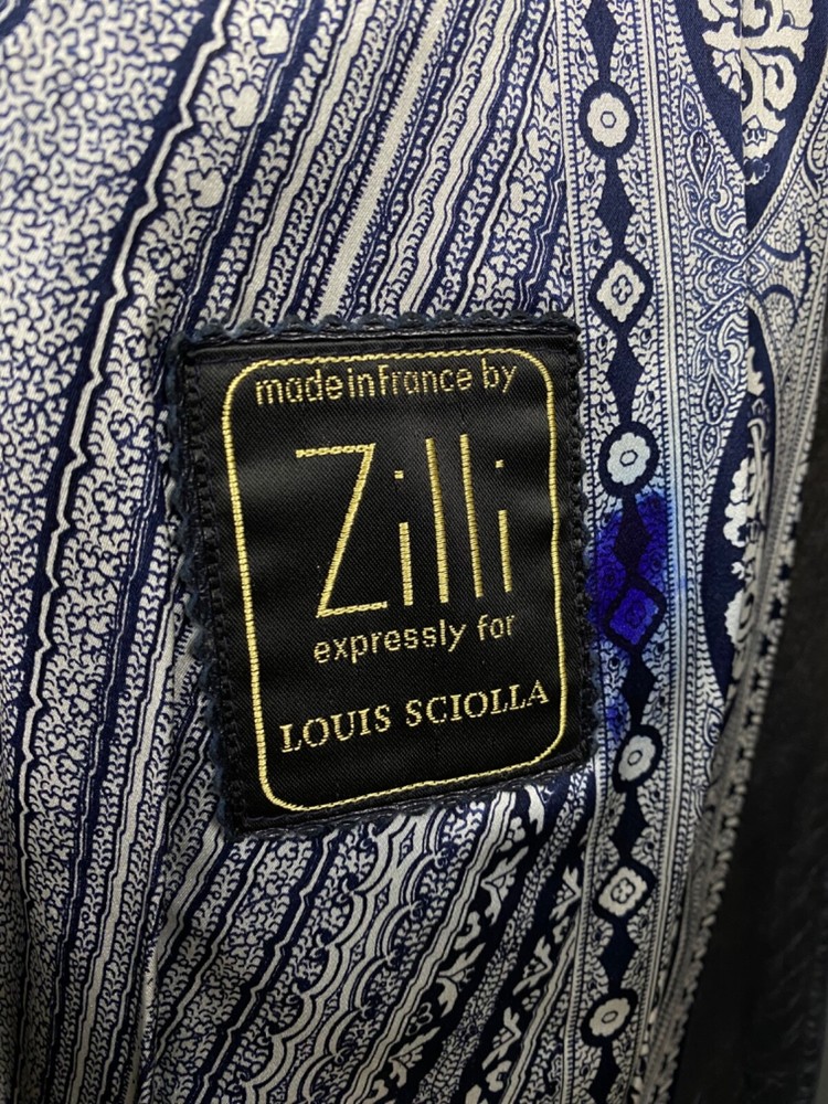 Zilli Men's Blue Leather Silk Paisley Lining Bomber Jacket Size 54