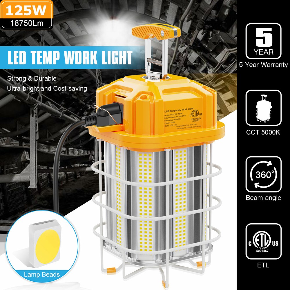 125W LED Temporary Work Light Portable Hanging Work Construction Light 5000K ETL