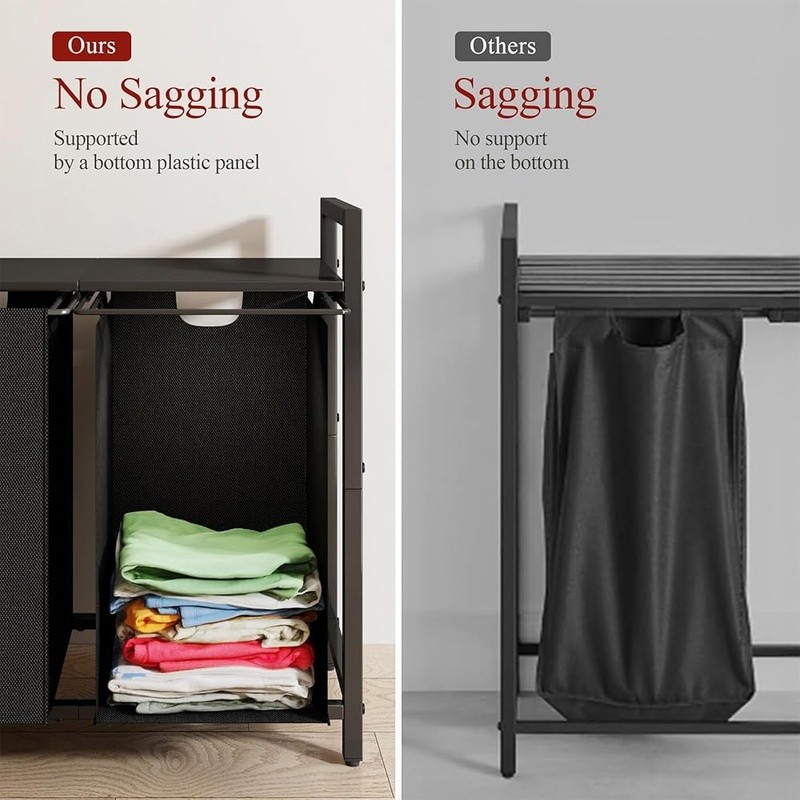 Dual Compartment Laundry Hamper W/ Pull-Out Bags Shelf Organizer Durable Fabric