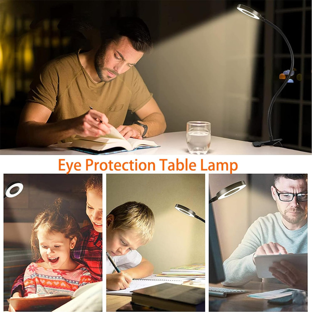 Clip on Light LED Reading Book Study Lamp 3 Color Modes 10 Brightness Eye Protec