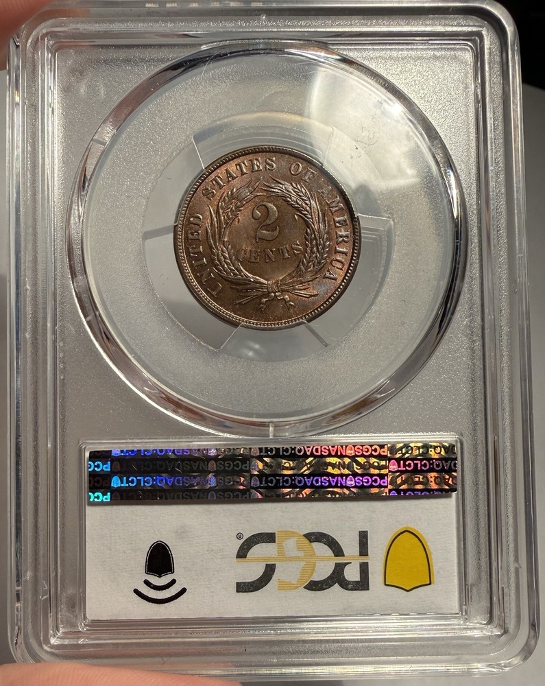1864 2c PCGS MS 66+ BN CAC Brown Two Cent Piece - Large Motto