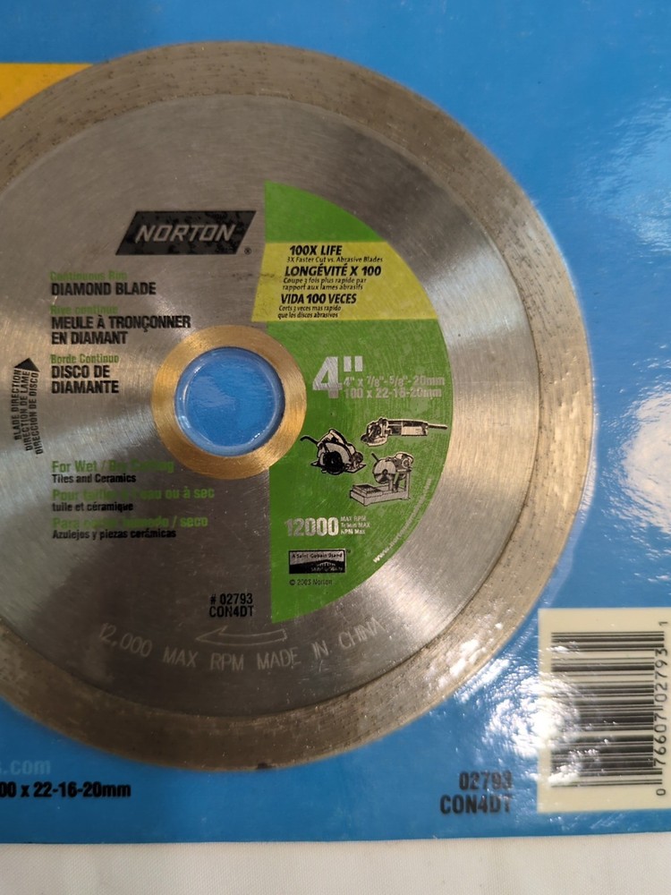 Norton Continuous Rim Diamond Blade 4" w/ 7/8×20mm Ring