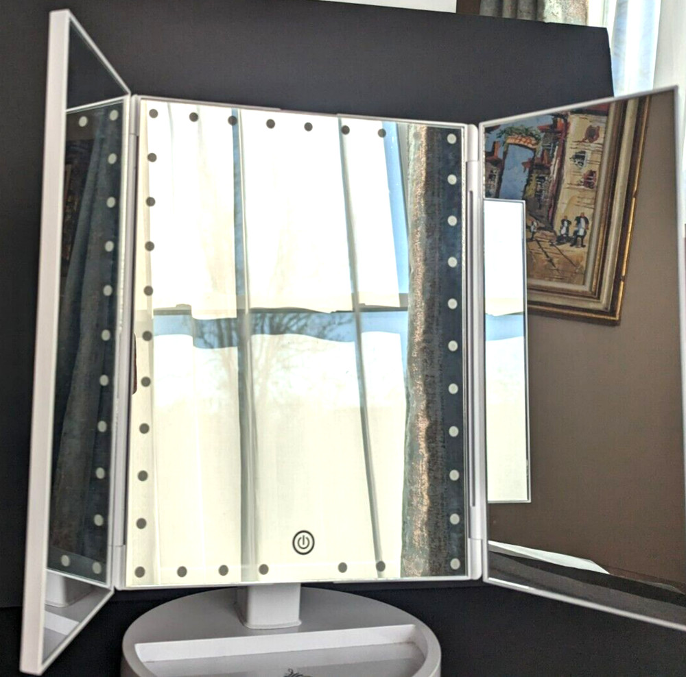 Impressions Tri-Fold Makeup Mirror LED Lights Touch Screen 14.1/8"x9.5" Folded