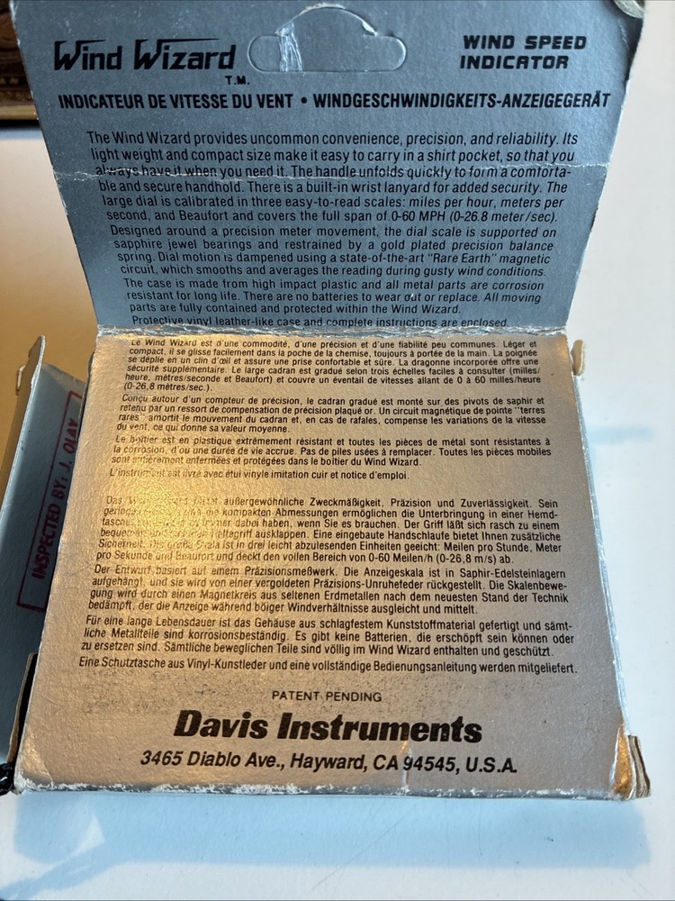 Davis Instruments Wind Wizard Wind Speed Indicator Wind Meter #281-New In Box