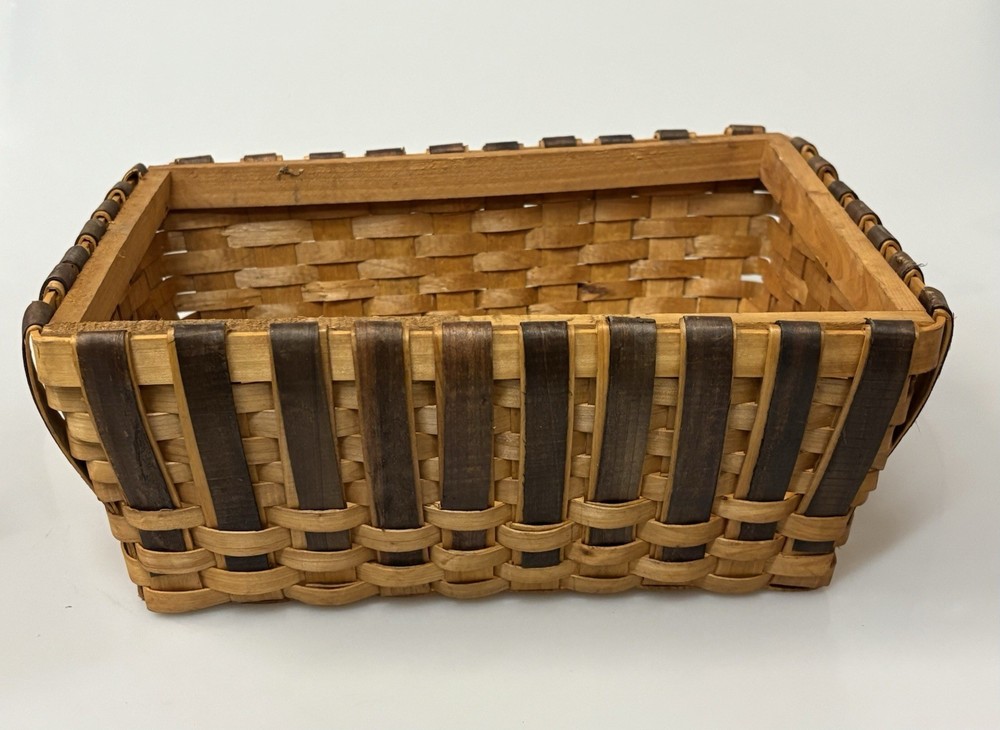 Vintage Woven Wood Sewing Basket Rectangular Craft Storage Organizer