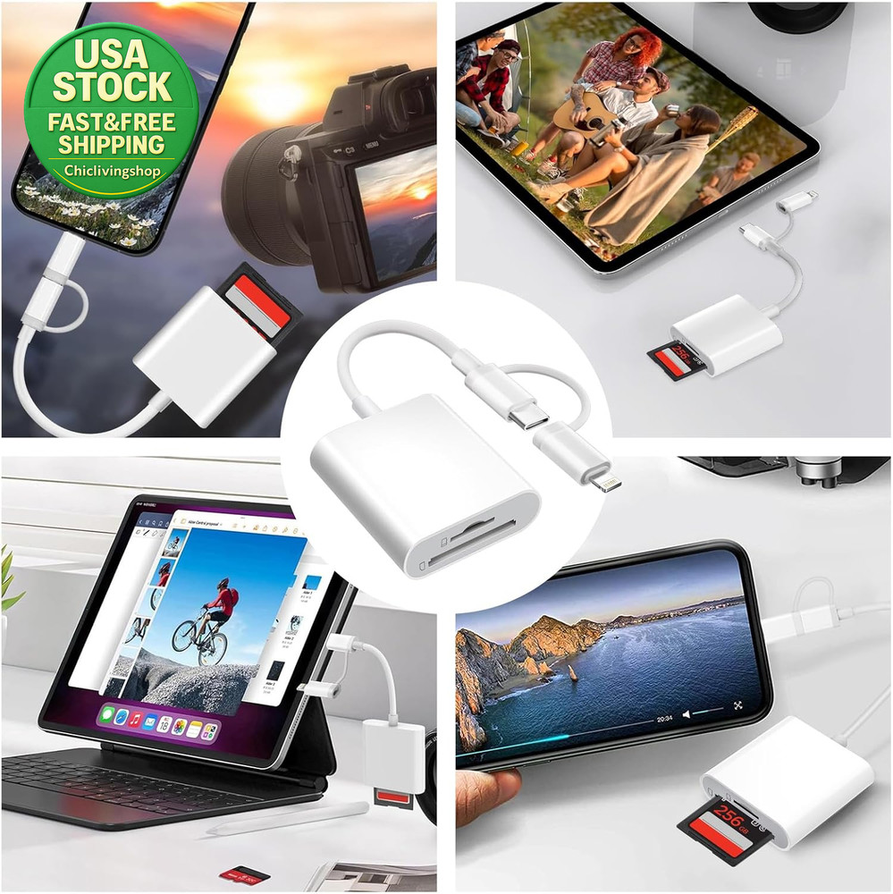 SD Card Reader Lightning USB C Adapter for Iphone Ipad Mac Dual Connector
