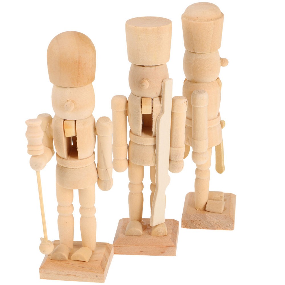 3 Pcs Large Paintable Nutcracker Unpainted Blank Ornaments Puppets DIY