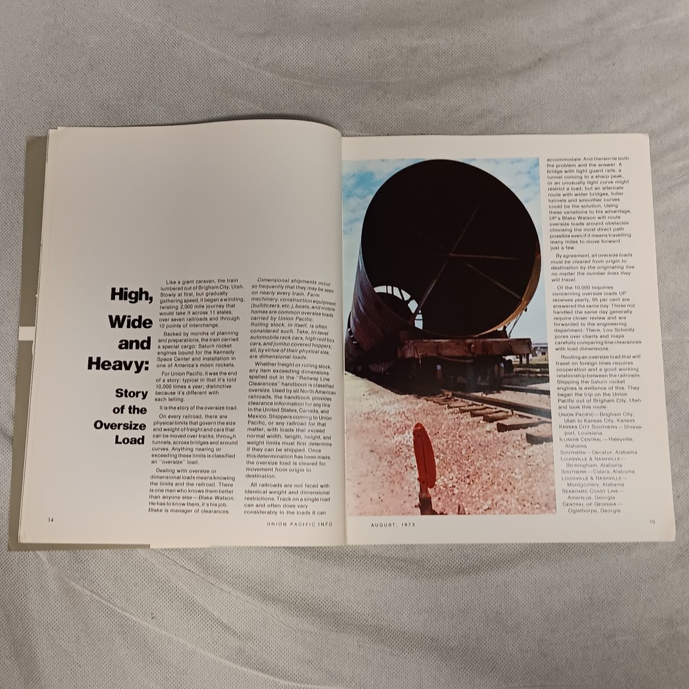 Union Pacific Railroad Info Magazine August 1973