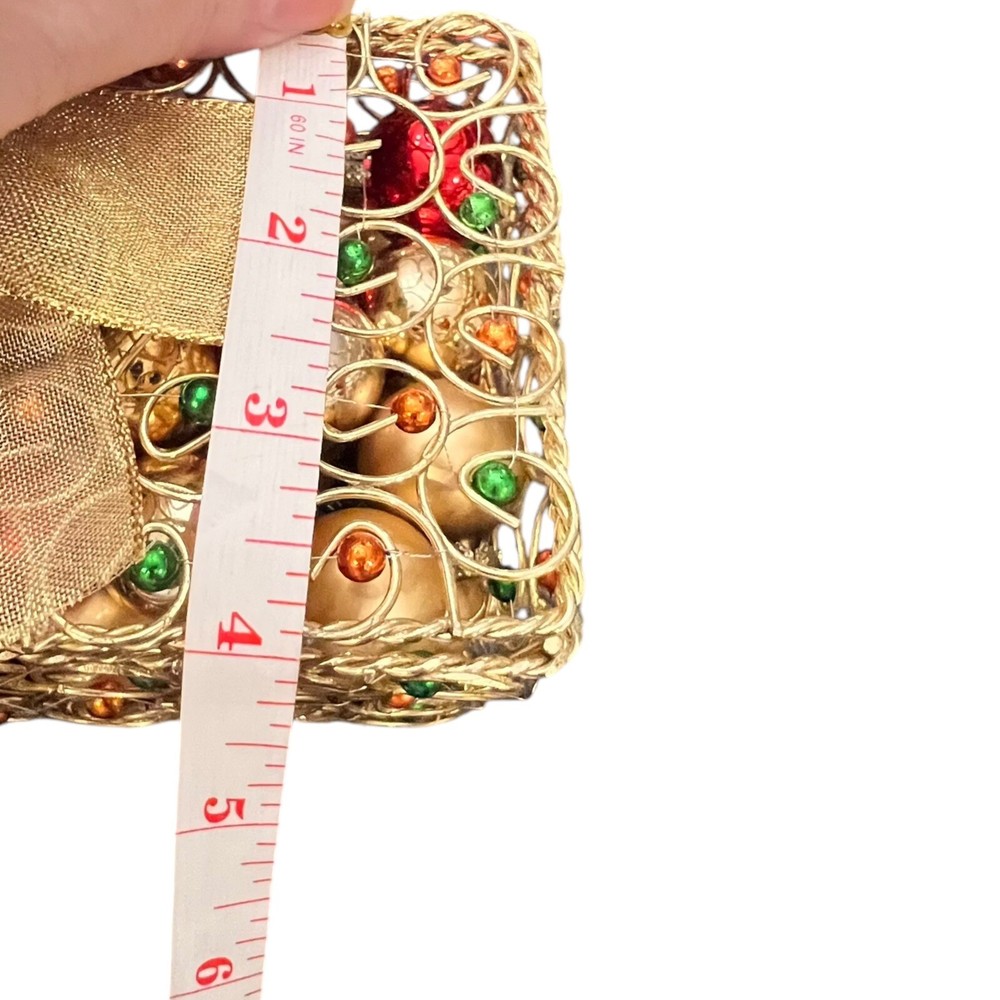 Gold WIRE MESH Rectangular Box Hinged Lid Loop Metal Scroll Mini Ornaments