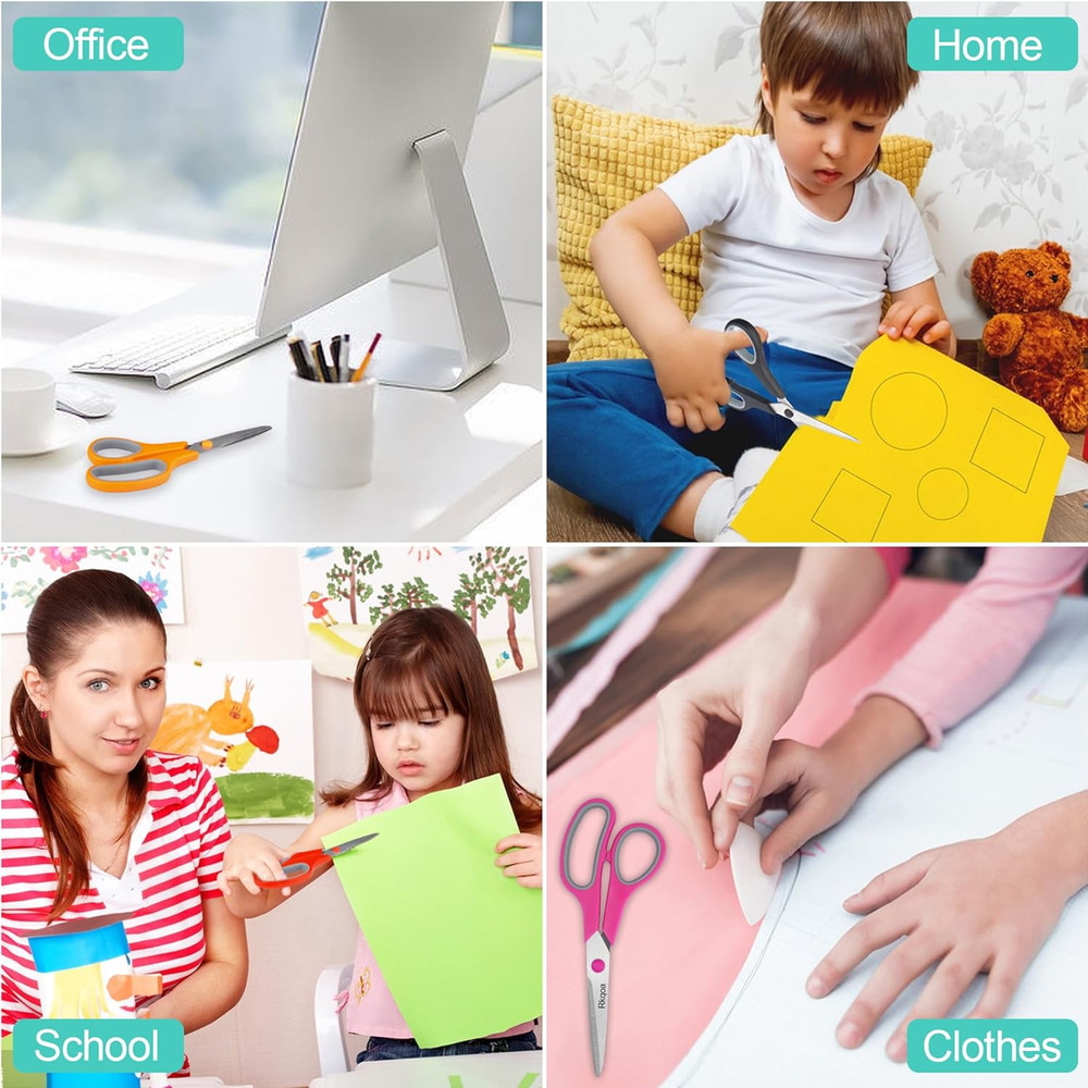 Black Scissors Bulk, Rkqoa 8" All Purpose Scissors Pack - Thick Sharp Shears for