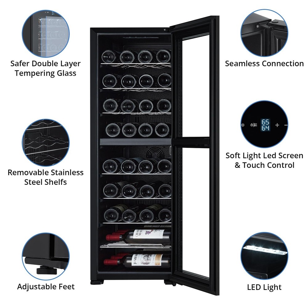 39 Bottles Compressor Wine Cooler Refrigerator Digital LED Touch Control 41℉-64℉