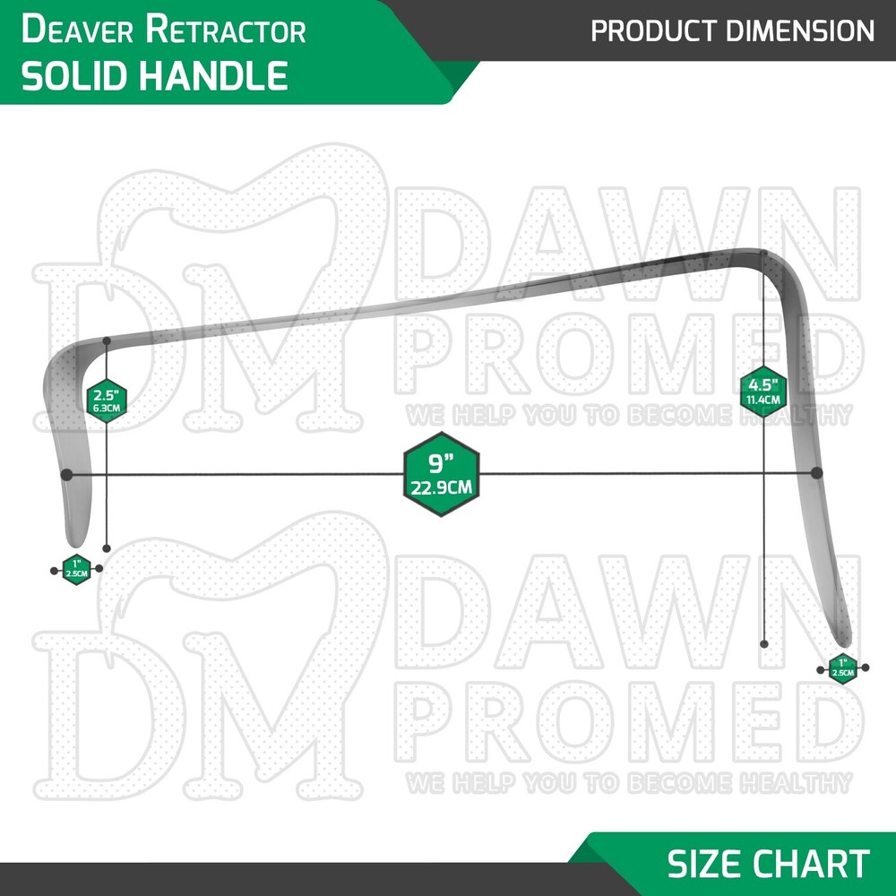 Deaver Retractor 1" x 9" Double Ended Solid Handle Surgical Instrument German Gr