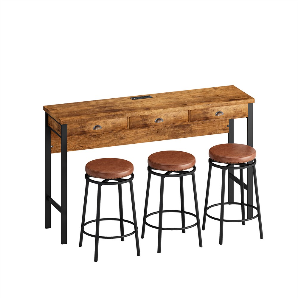 4 Piece Bar Table Set Counter Height Kitchen Pub Table with 3 Bar Stools