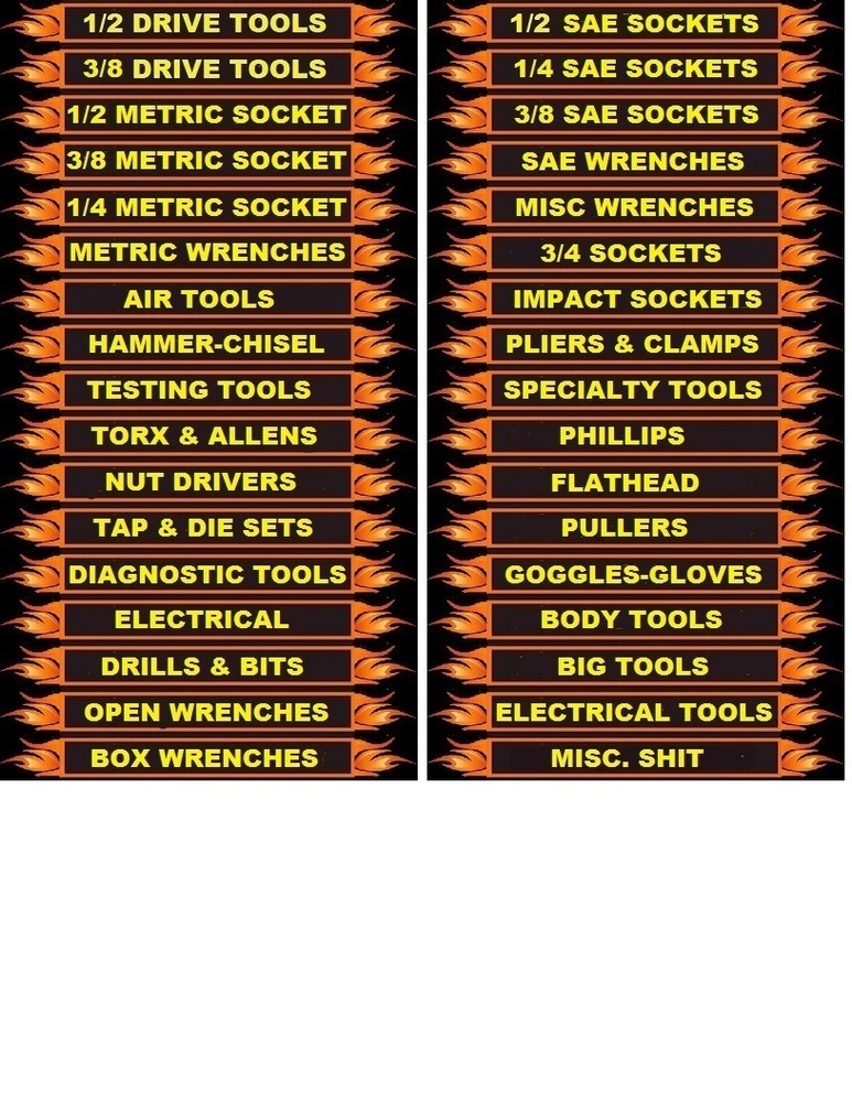 #336 - 34 Mechanics Magnetic Tool Box Labels. NICE!