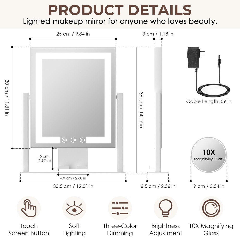 Vanity Mirror with Lights, 14" x 12" LED Makeup Mirror, Lighted Makeup Mirror...
