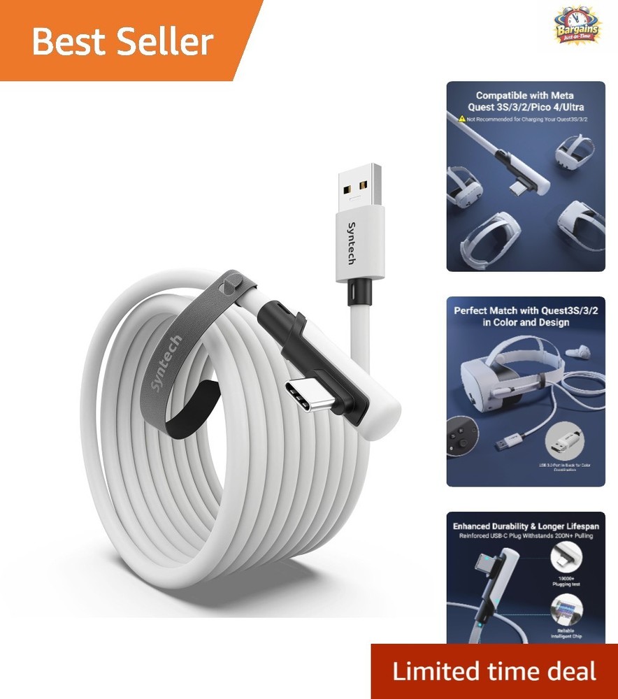 Durable 16FT USB 3.0 Cable for Meta Quest 3 & Pico - Immersive PC VR Experience