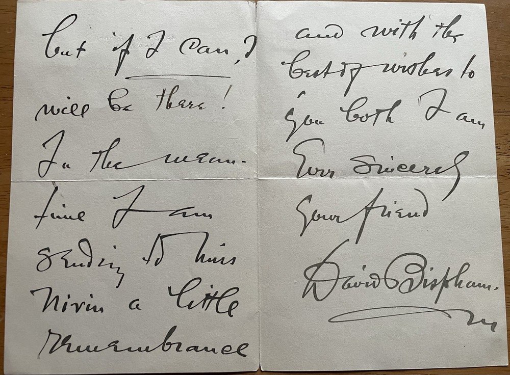 Baritone David Bispham Autograph Letter