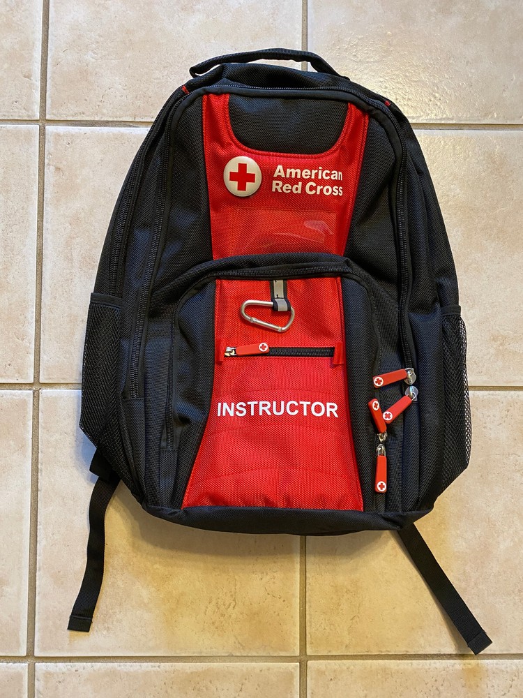 American Red Cross Instructor Backpack Black Red Pockets