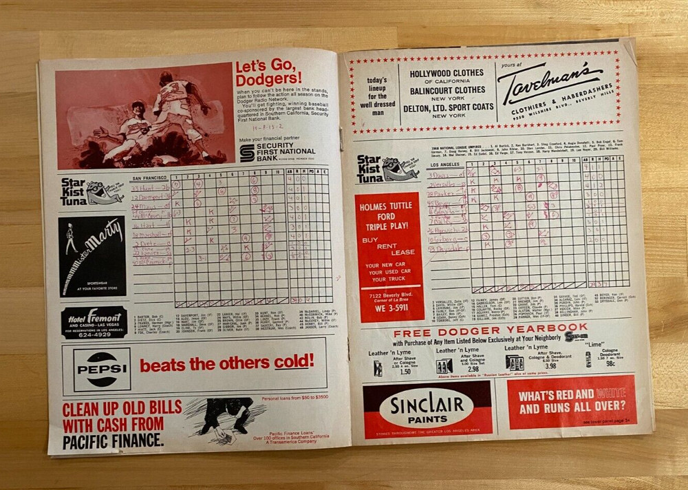 1968 LA Dodgers vs San Francisco Giants Scored Program Willie Mays