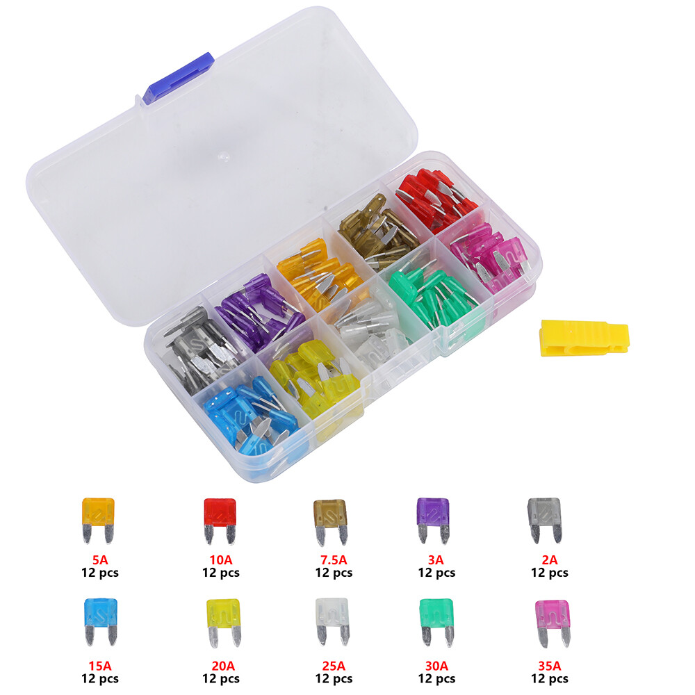 120PCS Micro Blade Fuse Assorted Kit Mixed Low Profile Mini Car Van Auto 5A-30A