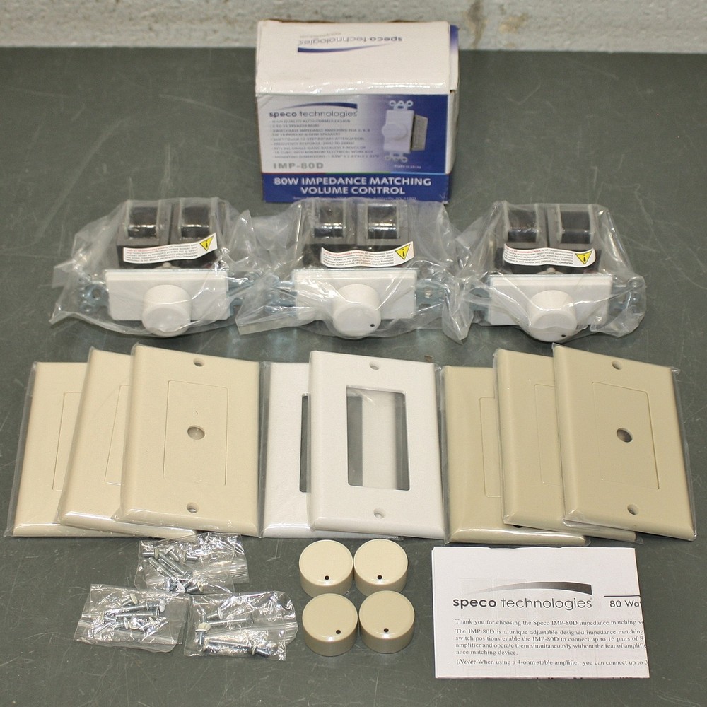 (3) Speco Technologies Volume Control IMP80D, Dial Knob & Plate, White, Almond