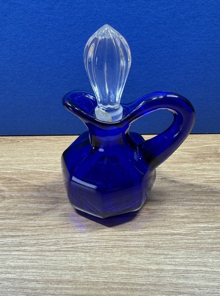 Cobalt Blue Hand Blown Pitcher/Decanter With Clear Stopper READ