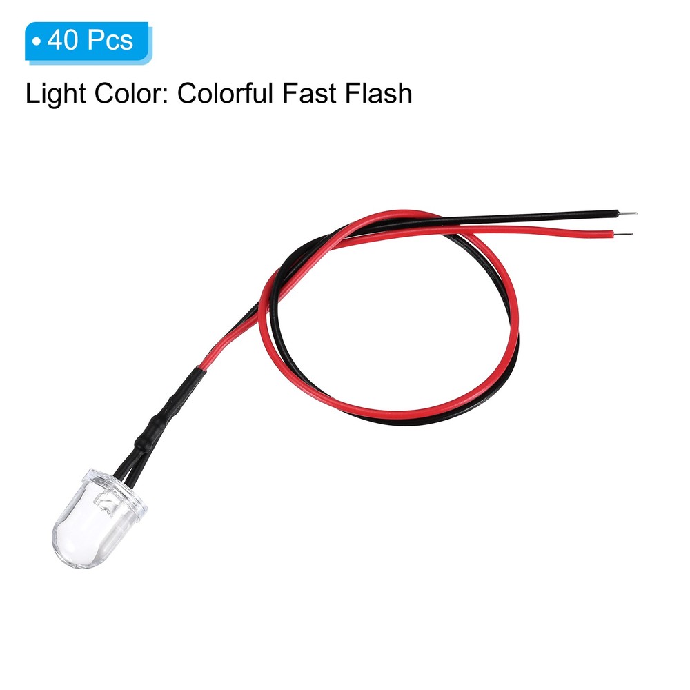 40 Pcs 9-12V DC 10mm LED Diode Light, Colorful Fast Flash Light