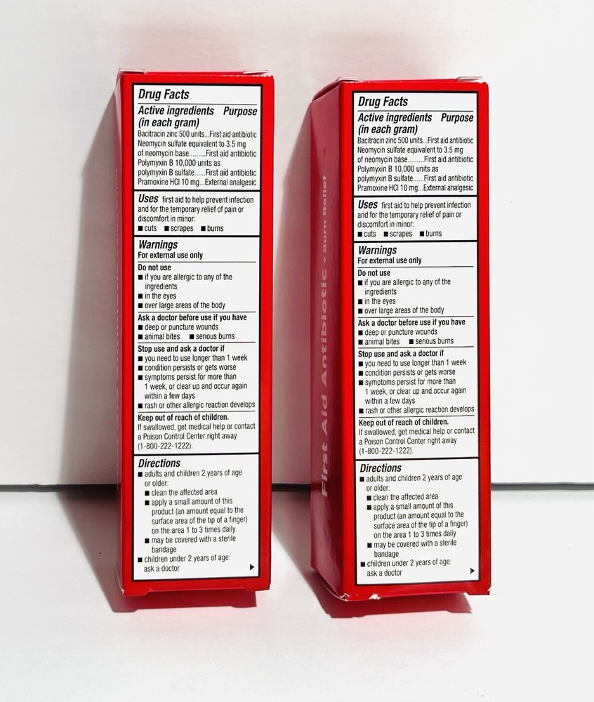2 Pack Amazon Basic Care First Aid Antibiotic Ointment + Burn Relief 1 oz Each