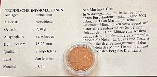 San Marino 1 EURO cent 2006 UNC