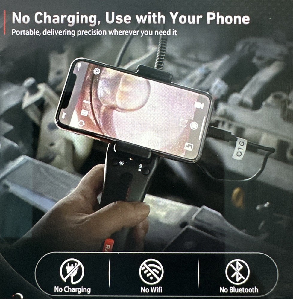 Ralcam Two-Way 210° Inspection Borescope, 6.2mm lens, 3.3ft, IPhone & Android