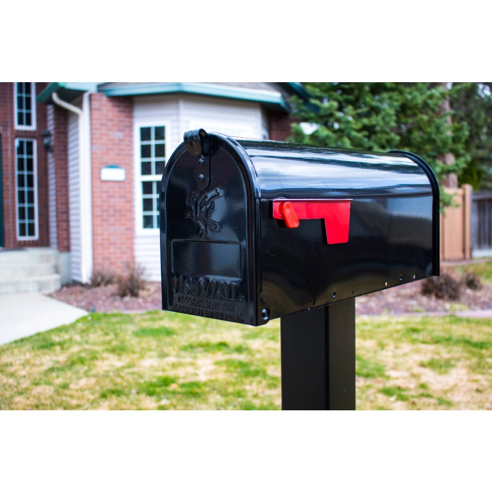 Elite Galvanized Steel, Medium, Post-Mount Mailbox in Black