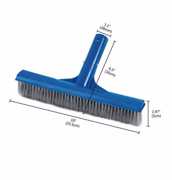 10" Swimming Pool Algae Wall Brush w/Stainless Steel Bristles, Plastic Handle