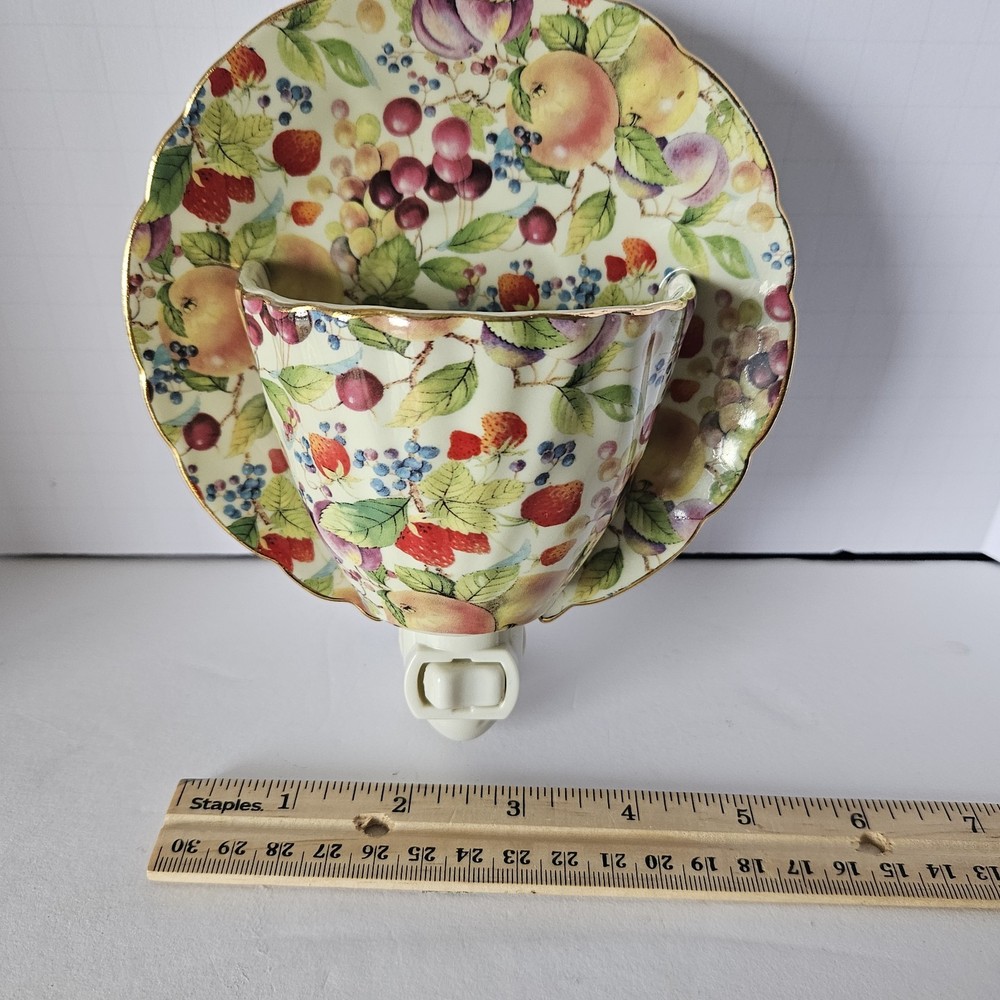 Vintage Formalities Night Light Porcelain Teacup Fruit Pattern Baum Brothers