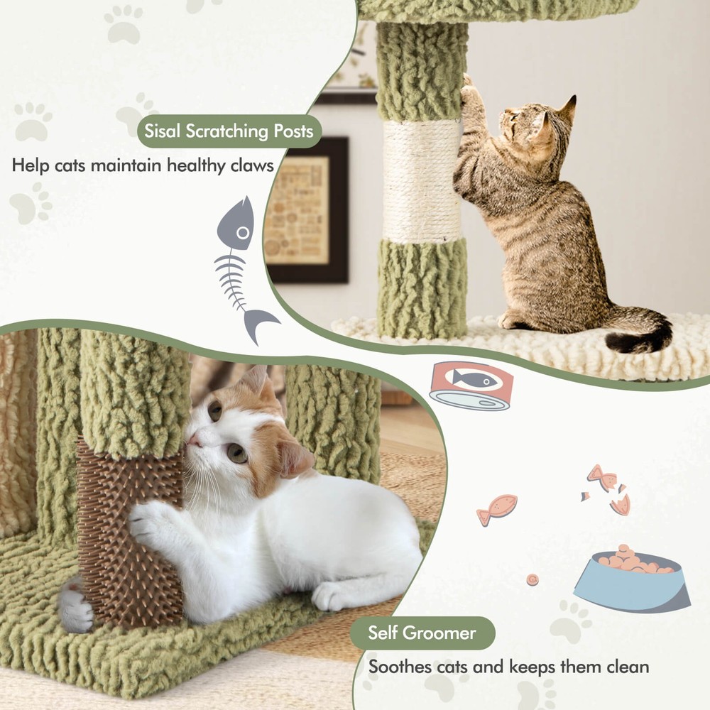 Multi-level Cat Tree Cute Cat Tower w/ Top Perch Private Condo Side Basket
