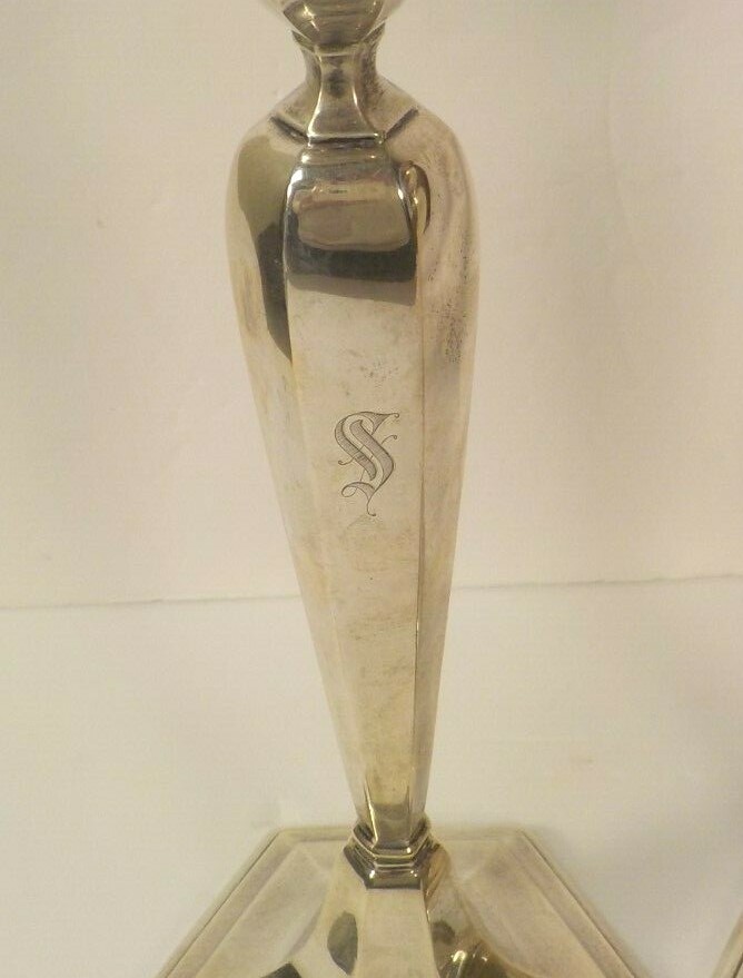 Set/4 WATSON Sterling Silver 10.25" Candlesticks, Monogram "S"