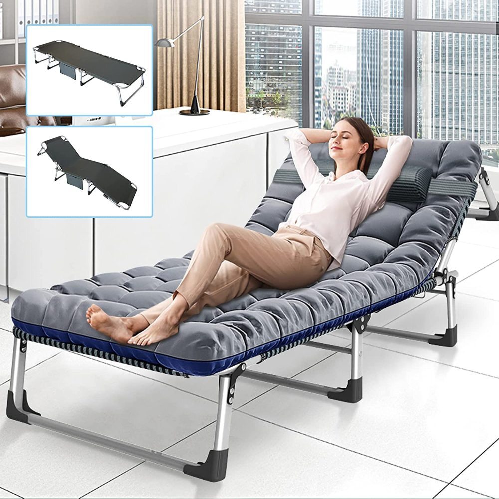 MOPHOTO Folding Camping Bed Cot 4-Position Adjustable Foldable Yard Lounge Chair